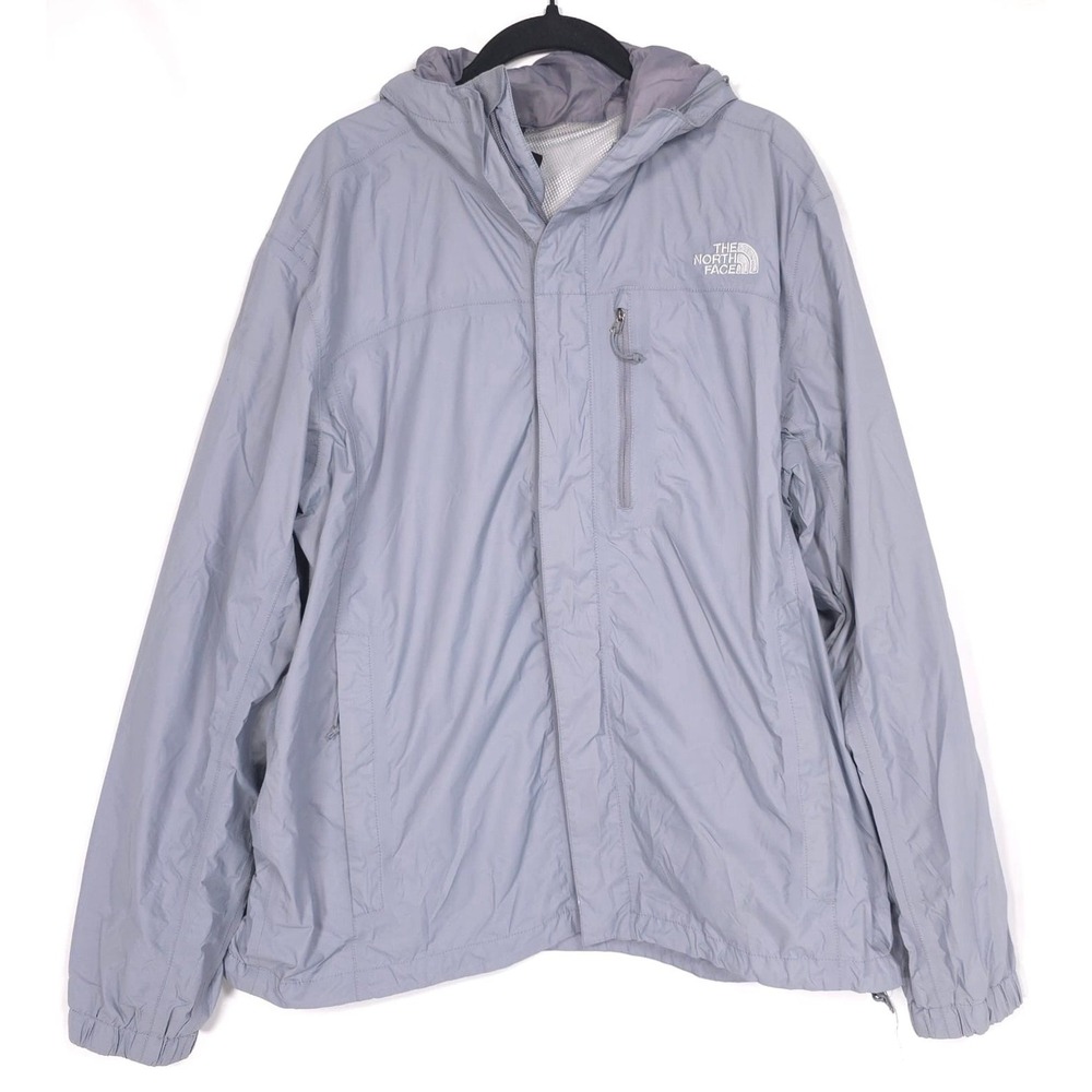 The North Face Full Zip Jacket Men's LARGE Hood Dry Vent Zip Insert Pocket Gray‎